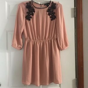 Blush Dress w/ Black Lace & Keyhole Back
